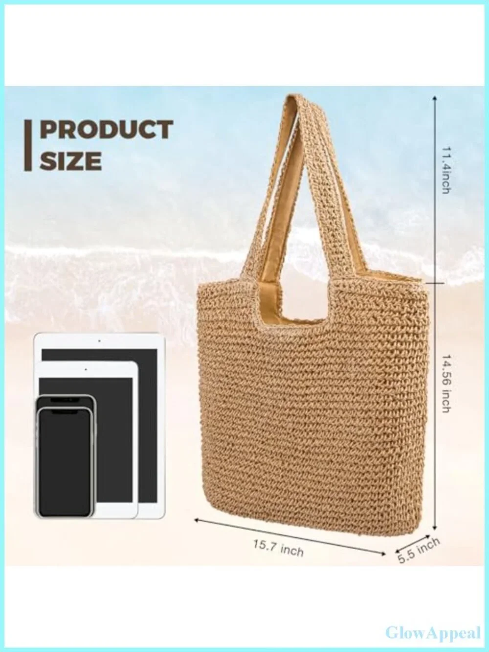 Straw Beach Tote Bag with Zipper Woven Shoulder Handbag for Summer Vacations